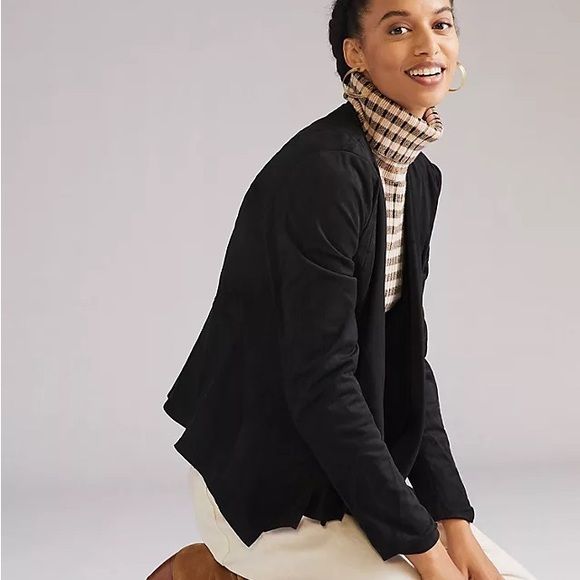 Anthropologie Hutch Faux Suede Draped Jacket Black M - Picture 1 of 10